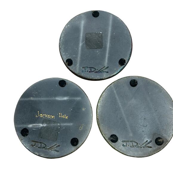 Raku Potteryworks Jeremy Diller Signed Set of 5 Coasters Lotus Moose Moon - Picture 12 of 12